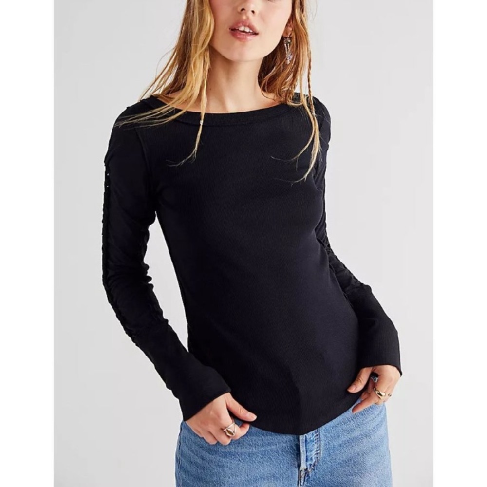 Free People Daisy Chain Cuff long sleeve tee in black